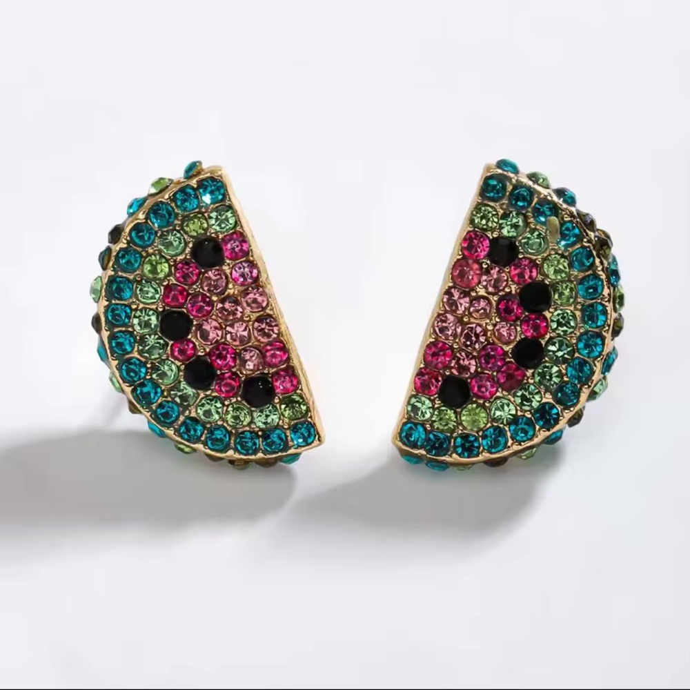 Colorful Crystal Watermelon Stud Earrings